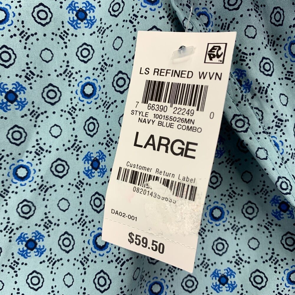 Club Room Mens Lopin Foulard Allover Print Button Down Shirt Light Blue L - Picture 2 of 4